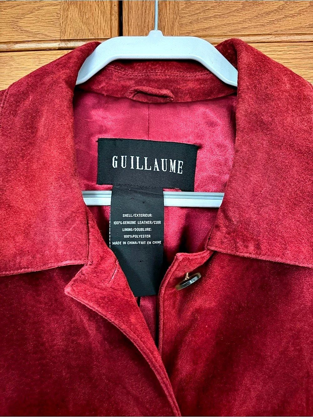 Guillaume Genuine Suede Leather Jacket Raspberry Red Button Front. - Picture 4 of 6